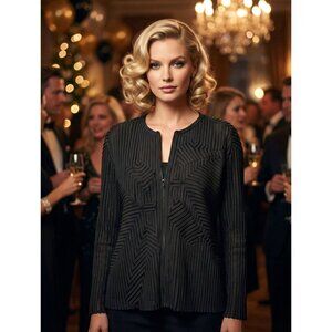 Obstinee By Ika Jacket Top Sz 2X Black Abstract Mesh Stretch Zip Vintage 90s